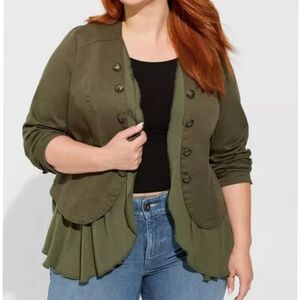 Torrid Green Military Jacket Blazer Utility Olive Peplum Army Goblincore Plus 2X